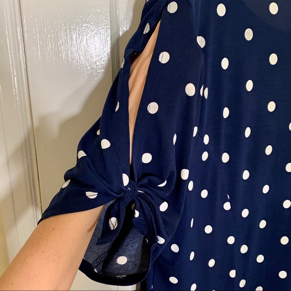 Cold Shoulder Navy Polka Dot Dress - Picture 3 of 4